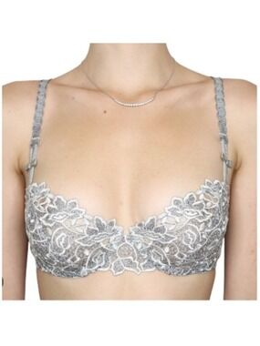 Barbara Paris grey white embroidered lace underwire bra 34 B